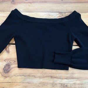 GARAGE M Black Thick Knit Off The Shoulder Puff Cuff Long Sleeve Top